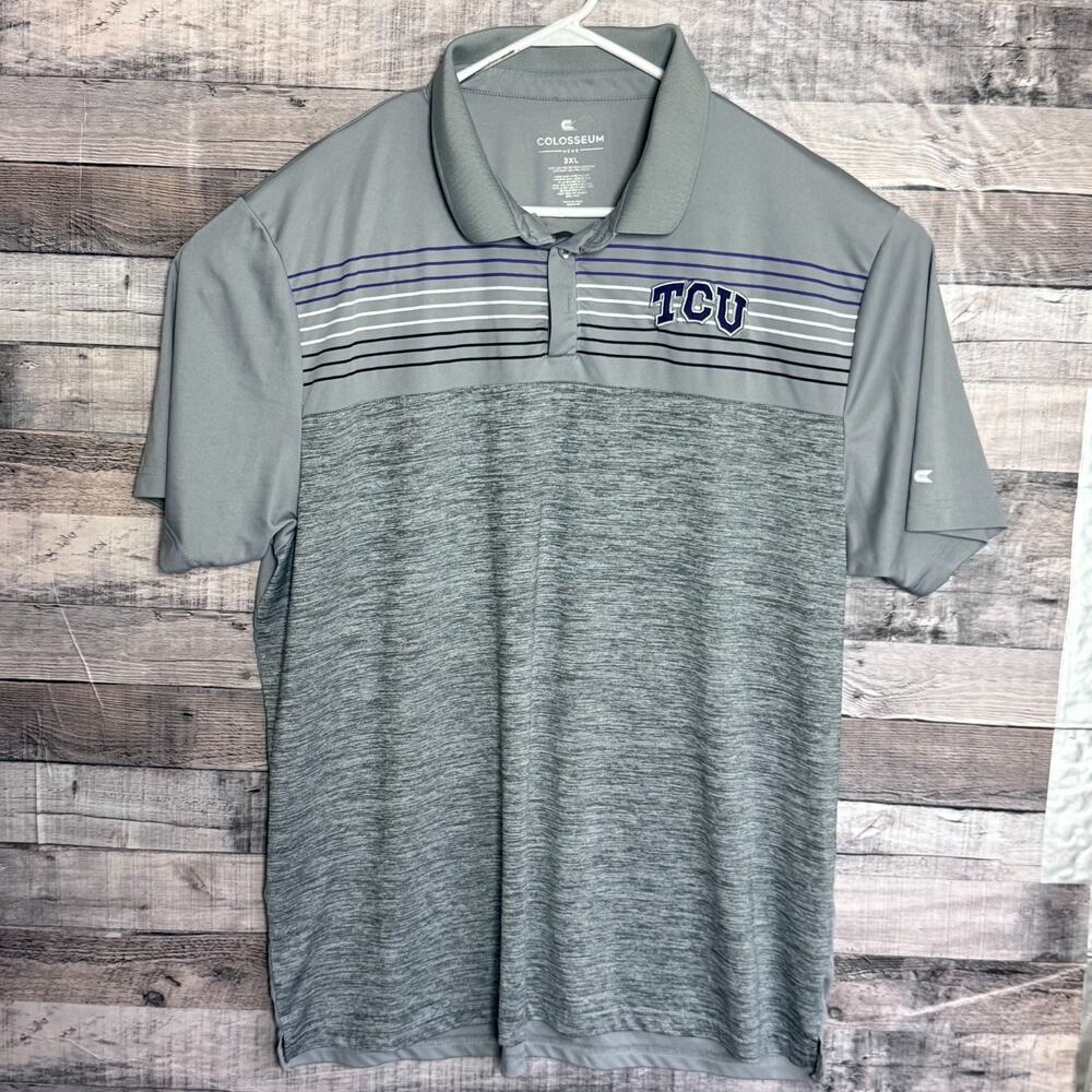 TCU Horned Frogs Polo Shirt Mens 3XL Gray Striped Football Sideline Performance